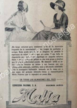 CARTEL ANTIGUO ORIGINAL DE CERVEZA TONICO PALERMO, ARGENTINA 1927