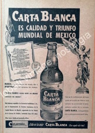 CARTEL ANTIGUO ORIGINAL DE CERVEZA CARTA BLANCA PREMIO DE MUNICH 1960 / RARO