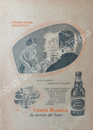 CARTEL ANTIGUO ORIGINAL DE CARTELITO CERVEZA CARTA BLANCA 60s LA CERVEZA DEL HOGAR