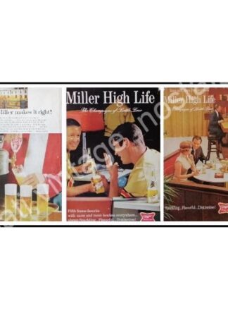 CARTEL ANTIGUO ORIGINAL DE SET DE 3 AFICHES, CERVEZA MILLER AÑOS 60s