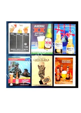 CARTEL ANTIGUO ORIGINAL DE SET DE 6 AFICHES, CERVEZAS MAS POPULARES 1960s Y 70s