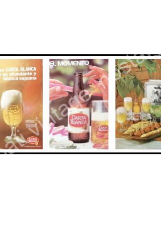 CARTEL ANTIGUO ORIGINAL DE SET DE 3 AFICHES CERVEZA CARTA BLANCA 1970s & 80s