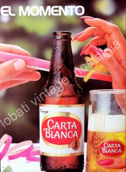 CARTEL ANTIGUO ORIGINAL DE SET DE 3 AFICHES CERVEZA CARTA BLANCA 1970s & 80s - Image 3