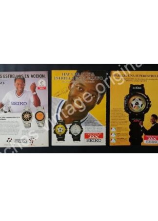 CARTEL ANTIGUO ORIGINAL DE 3 FICHES. FUTBOLISTA PELE Y RELOJES SEIKO 1990 / FEP