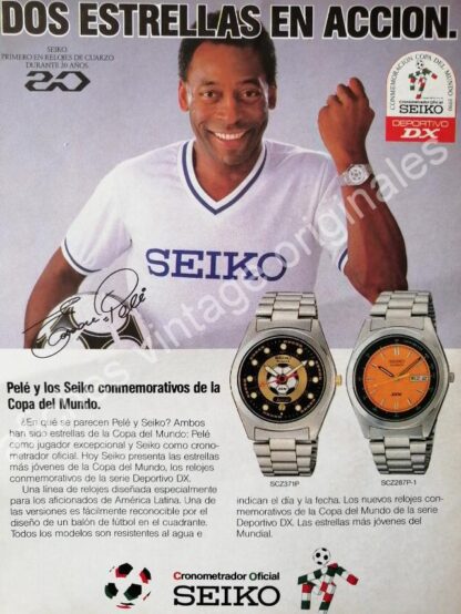 CARTEL ANTIGUO ORIGINAL DE 3 FICHES. FUTBOLISTA PELE Y RELOJES SEIKO 1990 / FEP - Image 2