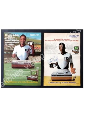 CARTEL ANTIGUO ORIGINAL DE 2 FICHES. FUTBOLISTA PELE Y SONY BETAMAX 1980s / FEP
