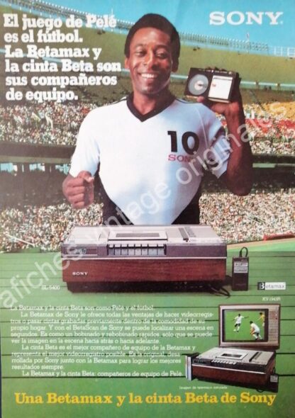 CARTEL ANTIGUO ORIGINAL DE 2 FICHES. FUTBOLISTA PELE Y SONY BETAMAX 1980s / FEP - Image 3