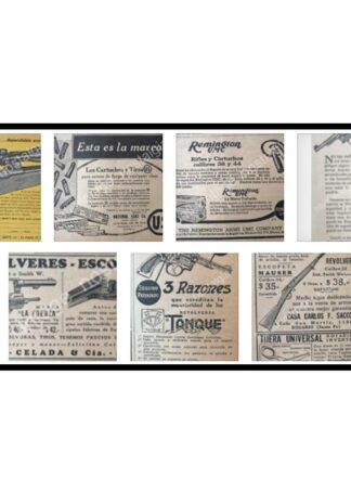 CARTEL ANTIGUO ORIGINAL DE SET DE 7 AFICHES DE ARMAS AÑOS 20s-60s