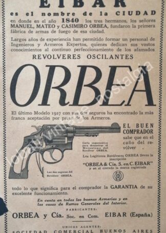 CARTEL ANTIGUO ORIGINAL DE ARMAS. REVOLVER ORBEA 1927 / MUY RARO