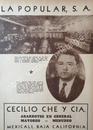 CARTEL ANTIGUO ORIGINAL DE TIENDA LA POPULAR. DE MANUEL SOTO OLEA , NAV. SONORA