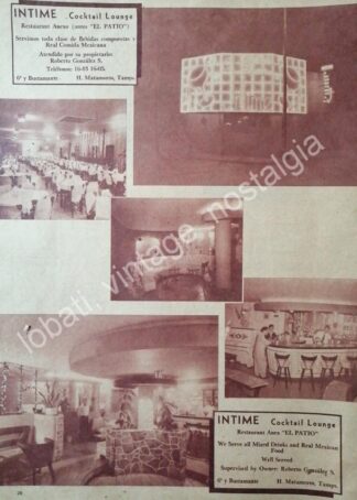 CARTEL ANTIGUO ORIGINAL DE RESTAURANT INTIME 1955 MATAMOROS /SUPER RARO