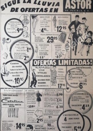 CARTEL ANTIGUO ORIGINAL DE TIENDA ASTOR 1967 PUEBLA