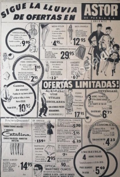 CARTEL ANTIGUO ORIGINAL DE TIENDA ASTOR 1967 PUEBLA