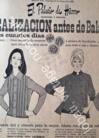 CARTEL ANTIGUO ORIGINAL DE TIENDA EL PALACIO DE HIERRO ENERO 1969
