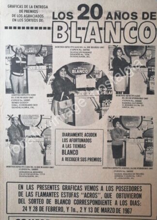 CARTEL ANTIGUO ORIGINAL DE TIENDA BLANCO 1967 20 ANIVERSARIO