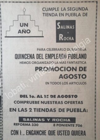 CARTEL ANTIGUO ORIGINAL DE TIENDA SALINAS Y ROCHA QUINCENA DEL EMPLEADO 1969