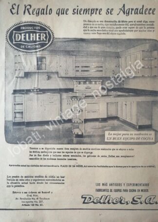 CARTEL ANTIGUO ORIGINAL DE COCINAS DELHER S.A 1954