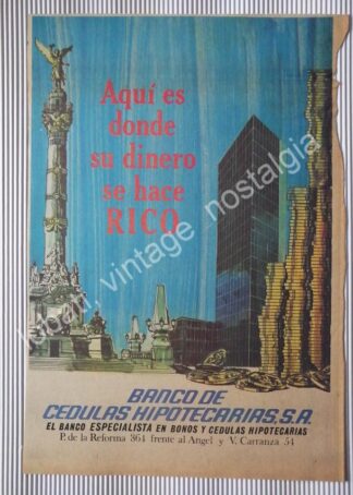 CARTEL ANTIGUO ORIGINAL DE BANCO DE CEDULAS HIPOTECARIAS 1967