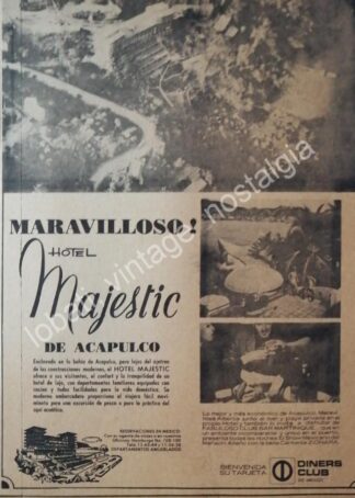 CARTEL ANTIGUO ORIGINAL DE HOTEL MAJESTIC DE ACAPULCO 1960s /4