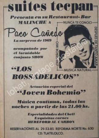 CARTEL ANTIGUO ORIGINAL DE PACO CAÑEDO EN EL HOTEL SUITES TECPAN 1969 /FEP / RARO