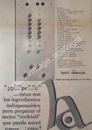 CARTEL ANTIGUO ORIGINAL DE HOTEL ALAMEDA MEXICO D.F 1969