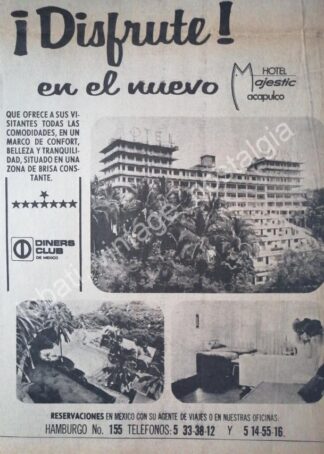 CARTEL ANTIGUO ORIGINAL DE HOTEL MAJESTIC ACAPULCO 1960s
