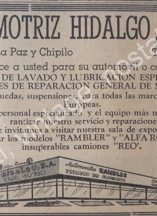 CARTEL ANTIGUO ORIGINAL DE AUTOMOTRIZ HIDALGO S.A 1958, PUEBLA
