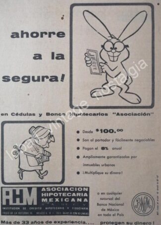 CARTEL ANTIGUO ORIGINAL DE ASOCIACION HIPOTECARIA MEXICANA 1967 BANCO