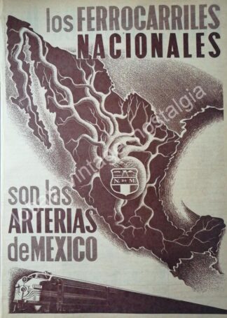 CARTEL ANTIGUO ORIGINAL DE FERROCARRILES NACIONALES 1955 TRENES