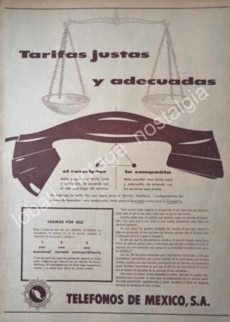 CARTEL ANTIGUO ORIGINAL DE TELEFONOS DE MEXICO 1955