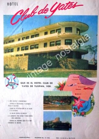 CARTEL ANTIGUO ORIGINAL DE HOTEL Y CLUB DE YATES, TUXPAN VER. 1956 / MUY RARO