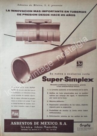 CARTEL ANTIGUO ORIGINAL DE ASBESTOS DE MEXICO S.A 1956