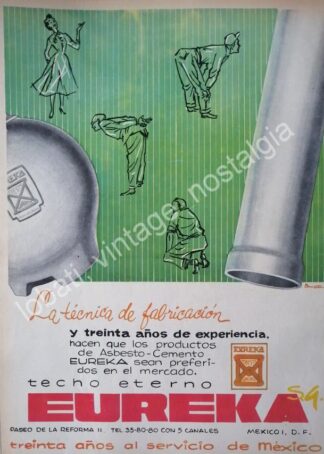 CARTEL ANTIGUO ORIGINAL DE TECHO ETERNO EUREKA S.A 1950s /4