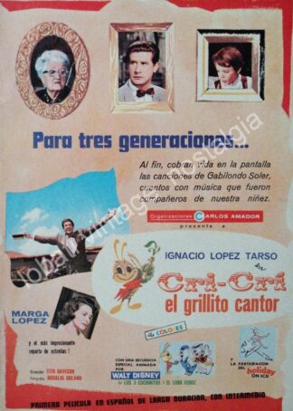 CARTEL ANTIGUO ORIGINAL DE IGNACIO LOPEZ TARZO, CRI CRI EL GRILLITO CANTOR 1963 /FEP /2