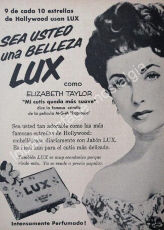 CARTEL ANTIGUO ORIGINAL DE CARTELITO. LIZ TAYLOR Y JABONES LUX 1954 / FEP
