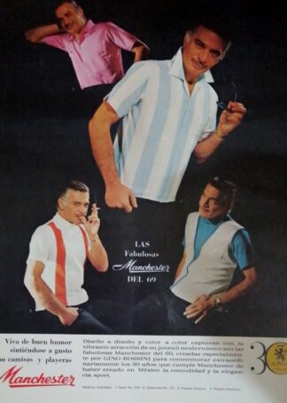CARTEL ANTIGUO ORIGINAL DE MAURICIO GARCES Y CAMISAS MANCHESTER 1968 /FEP 16