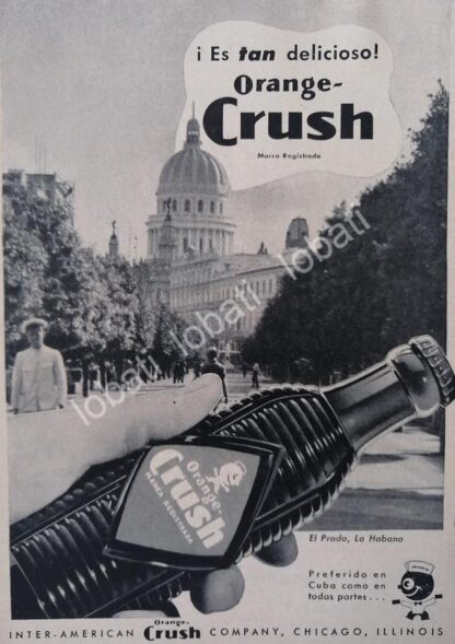 CARTEL ANTIGUO ORIGINAL DE 3 MINI CARTELES REFRESCOS ORANGE CRUSH 1940s LUGARES DEL MUNDO - Image 4