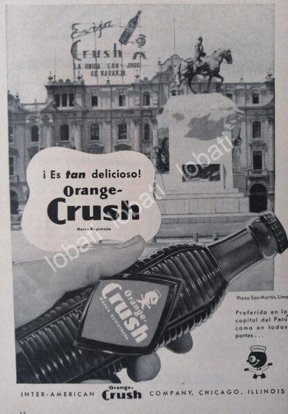 CARTEL ANTIGUO ORIGINAL DE 3 MINI CARTELES REFRESCOS ORANGE CRUSH 1940s LUGARES DEL MUNDO - Image 3