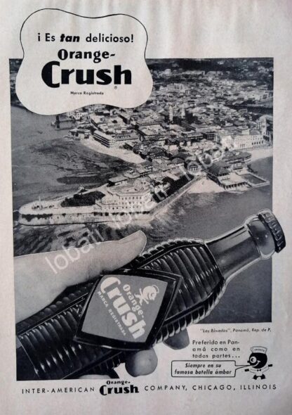 CARTEL ANTIGUO ORIGINAL DE 3 MINI CARTELES REFRESCOS ORANGE CRUSH 1940s LUGARES DEL MUNDO - Image 2