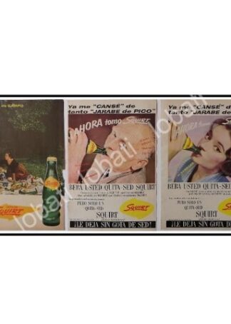 CARTEL ANTIGUO ORIGINAL DE 3 MINI CARTELES REFRESCOS SQUIRT. 1961 /3