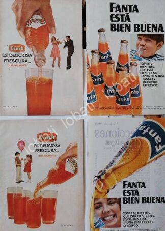 CARTEL ANTIGUO ORIGINAL DE SET DE 4 AFICHES REFRESCOS FANTA, ESTA BIEN BUENA 1969