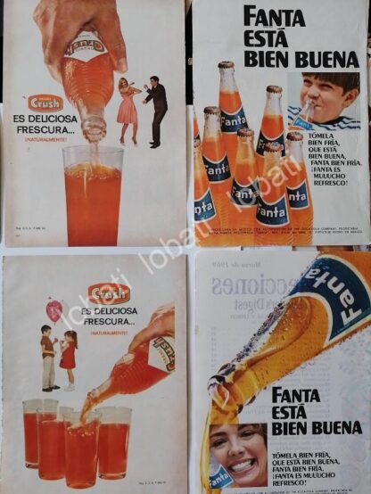 CARTEL ANTIGUO ORIGINAL DE SET DE 8 AFICHES REFRESCOS FANTA Y ORANGE CRUSH 1960s 70s - Image 2