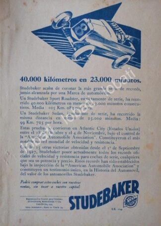 CARTEL ANTIGUO ORIGINAL DE AUTOS STUDEBAKER ERSKINE SIX CLUB SEDAN 1926 /131