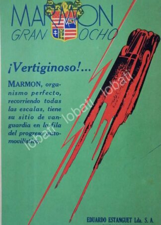CARTEL ANTIGUO ORIGINAL DE AUTOS MARMON GRAN 8 1926 /118 MU RAR0