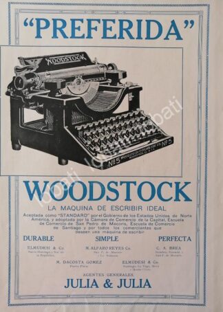 CARTEL ANTIGUO ORIGINAL DE MAQUINAS DE ESCRIBIR WOODSTOCK No 5. / 1920 /29 MUY RARO