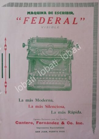 CARTEL ANTIGUO ORIGINAL DE MAQUINAS DE ESCRIBIR FEDERAL 1919 /27