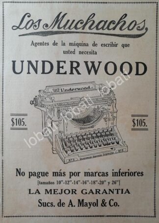 CARTEL ANTIGUO ORIGINAL DE MAQUINAS DE ESCRIBIR UNDERWOOD No.5 - 1920 /25/RARO