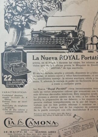 CARTEL ANTIGUO ORIGINAL DE MAQUINAS DE ESCRIBIR ROYAL PORTATIL 1926 /21