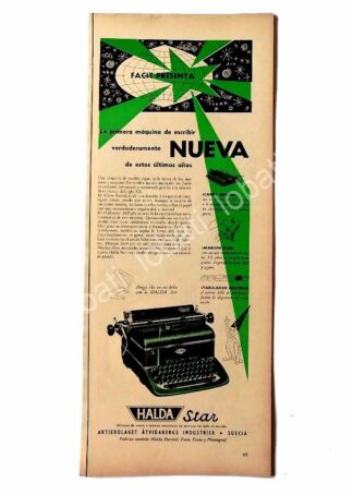 CARTEL ANTIGUO ORIGINAL DE MAQUINAS DE ESCRIBIR HALDA STAR 1950s /17