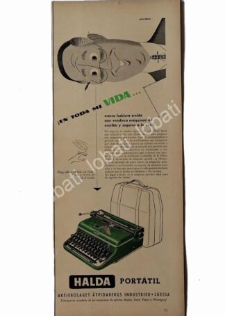 CARTEL ANTIGUO ORIGINAL DE MAQUINAS DE ESCRIBIR HALDA PORTATIL 1950s /15